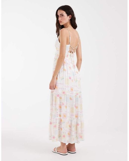 Hollister Natural Embroidered Strappy Tiered Maxi Dress
