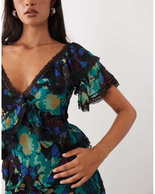 ASOS Multicolor Full Hem Ruffle Maxi Dress With Trim Detail And Open Back