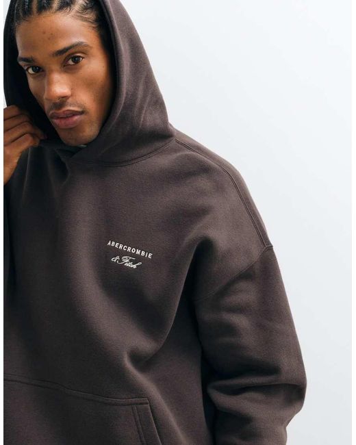 Abercrombie & Fitch Gray Script Logo Oversized Hoodie for men