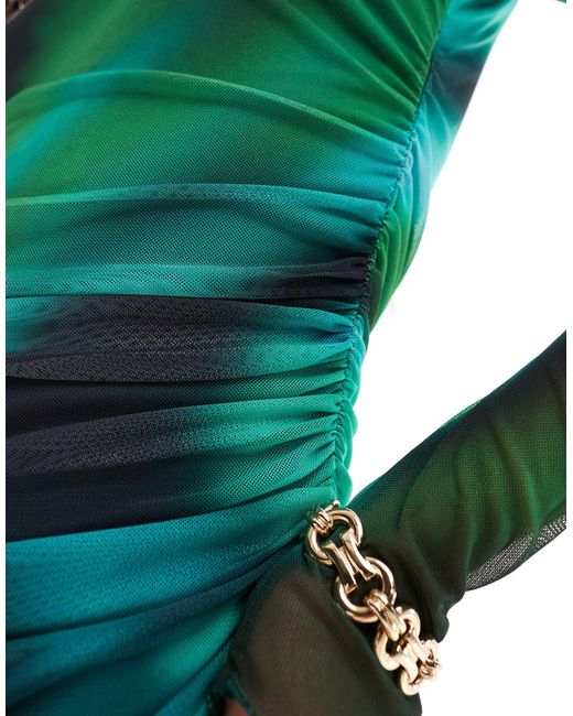 ASOS Green Long Sleeve Mesh Midi Dress