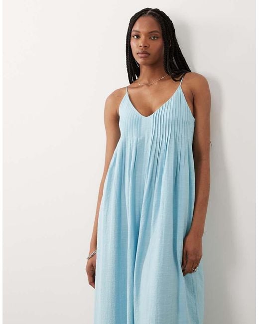 ASOS Blue Asos Design Tall Wide Leg Jumpsuit With Pintuck Detail