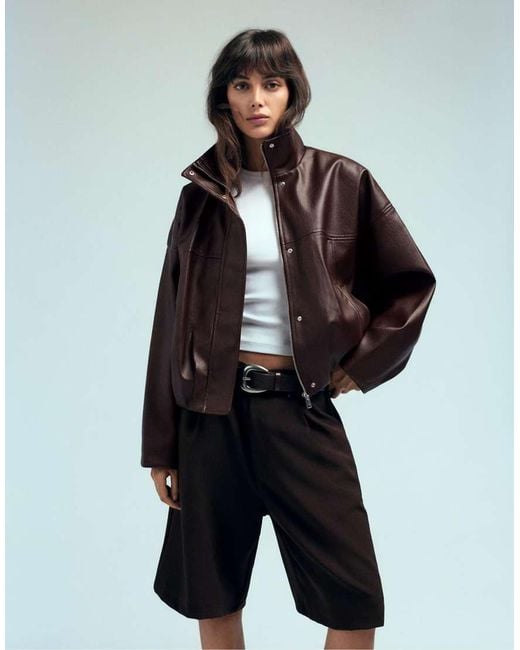 Pull&Bear Black Leather Effect Balloon Jacket
