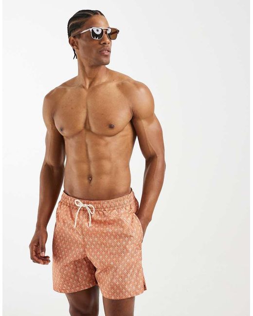 Mango Orange Printed Swim Shorts for men