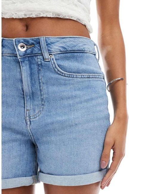 ONLY Blue Turn Up Hem Stretch Denim Short