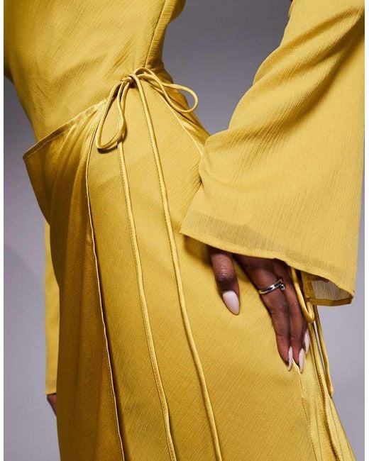 topshop long sleeve slash neck maxi dress in yellow Diva | Yellow Slashed-Neck Maxi Dress With Ruched Detailing