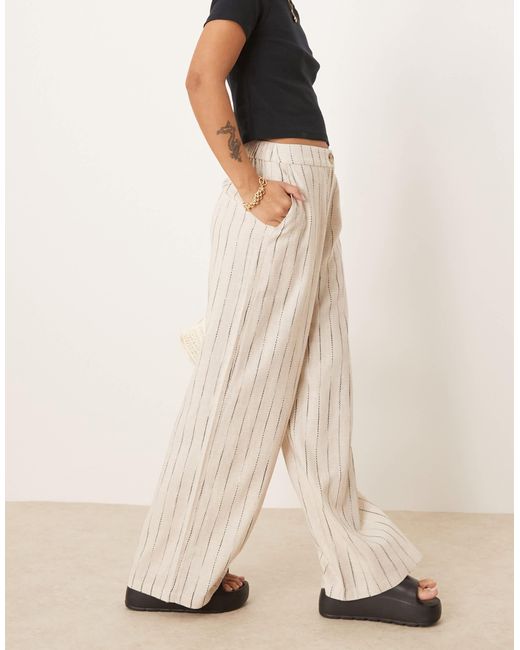 ASOS Natural Petite Relaxed Straight Leg Pants With Linen