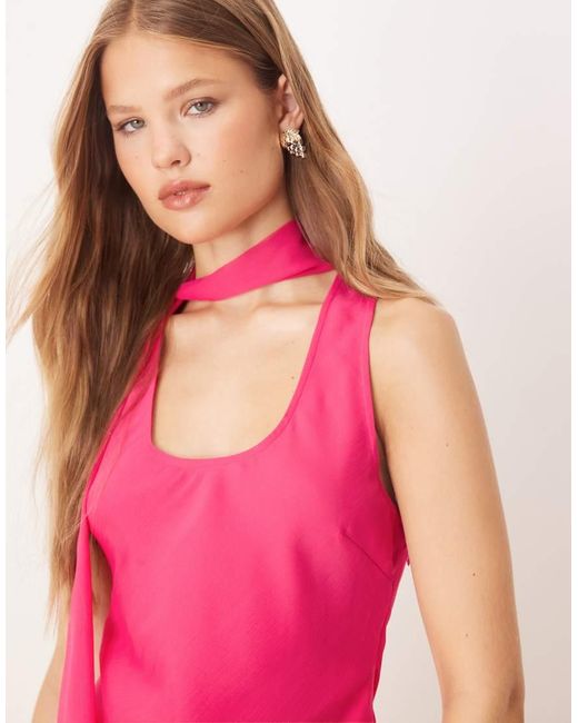 ASOS Pink Scoop Neck Racer Back Scarf Detail Midi Dress