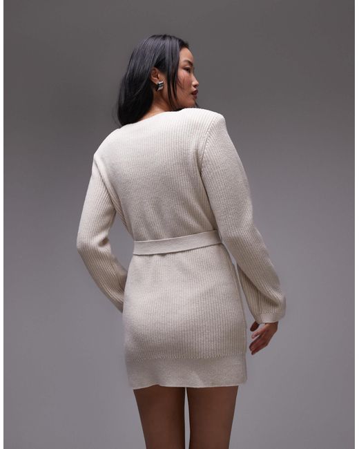 Robe côtelée courte en coton et laine mélangés avec taille nouée - crème & Other Stories en coloris Brown