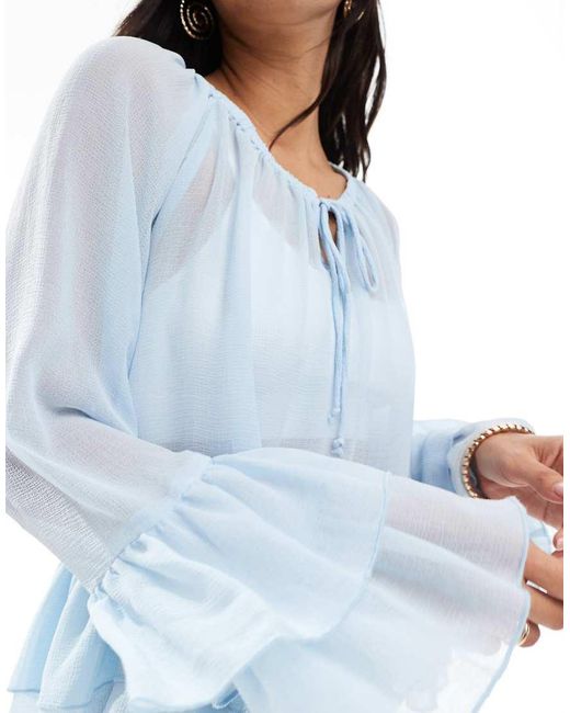 Vero Moda Blue Ruffle Hem Boho Style Top