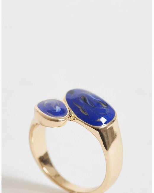 Reclaimed Vintage Blue Unisex Wraparound Ring With Green Stone