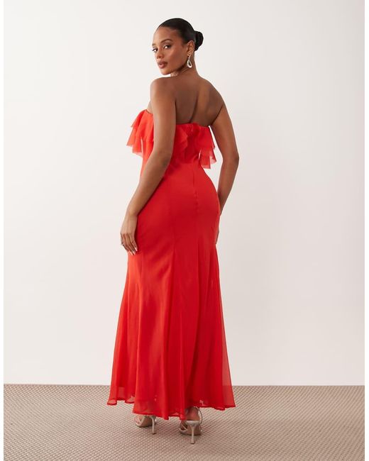 ASOS Red Bandeau Maxi Dress With Godet Hem