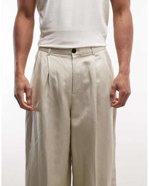 Weekday Natural Linen Wide Leg Tailored Trousers With Front Pleats for men