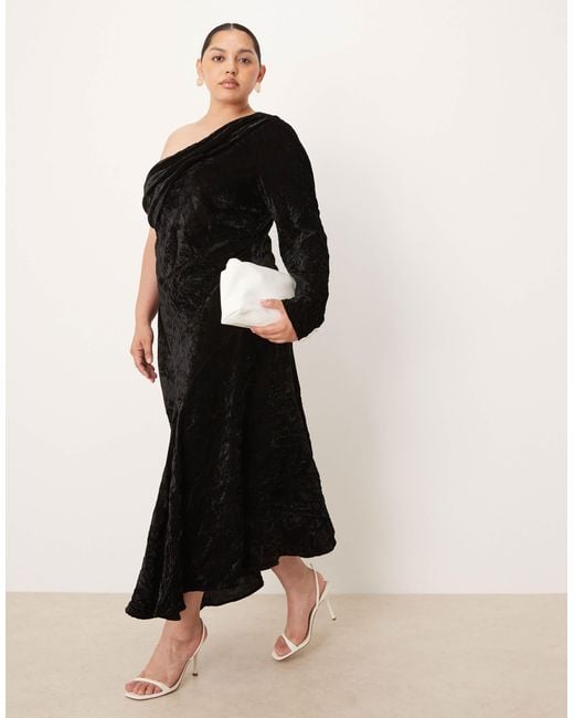 ASOS Asos Design Curve Velvet Asymmetric Draped Maxi Dress in Black | Lyst