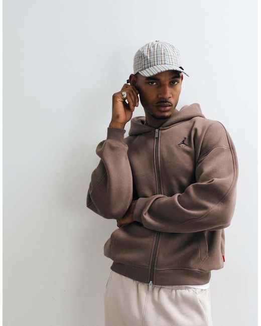 Nike Brown Chest Logo Oversized Heavyweight Full Zip Hoodie for men