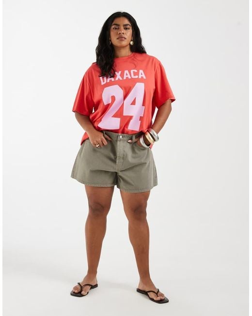 ASOS Red Asos Design Curve Oversized T-shirt With Oaxaca Varsity Graphic