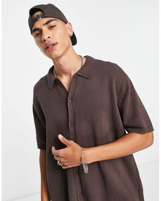ASOS Oversized Knitted Button Through Polo in Black for Men | Lyst