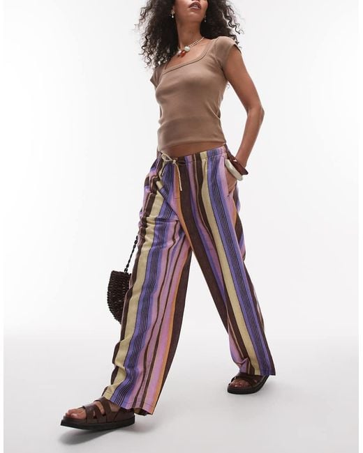 TOPSHOP Multicolor Linen Straight Leg Trouser