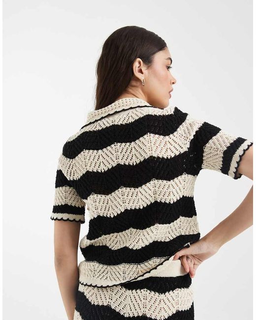 Vero Moda Black Crochet Knit Button Front Polo Top Co-ord