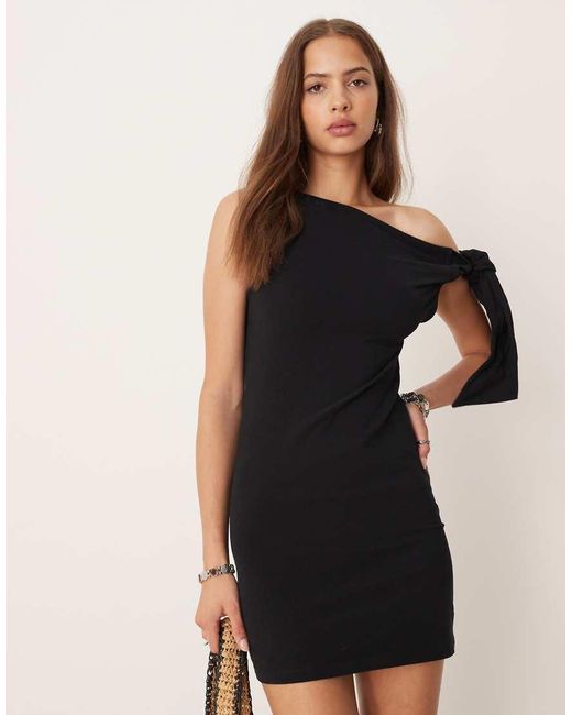 ASOS Blue One Shoulder Tie Knot Detail Mini Dress