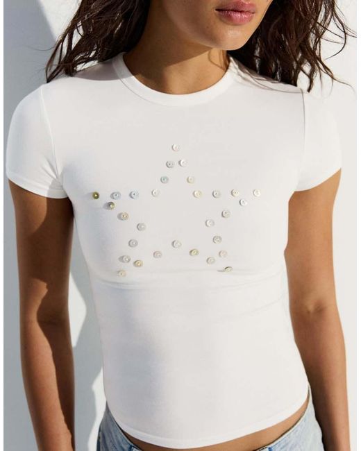 Bershka Blue Short Sleeve Print T-Shirt