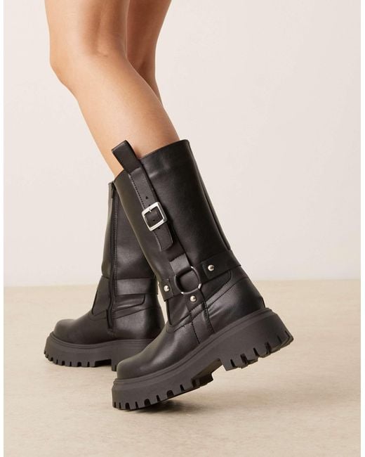 ASOS Natural Chalice Chunky Buckle Knee Boots