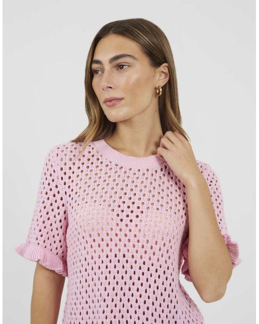 Brave Soul Red Open Knit T Shirt With Frill Hem