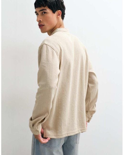 ASOS Natural Relaxed Overhead Textured Shirt With Grandad Collar for men