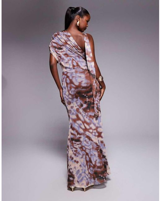 ASOS Purple Shoulder Pad Detail One Shoulder Maxi Dress With Neck Sash