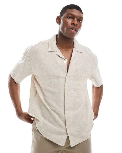 Only & Sons White Linen Mix Relaxed Resort Shirt for men