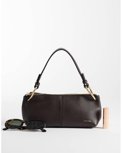 Calvin Klein Black Jeans Slouchy Leather Bag With Gold Hardware Details