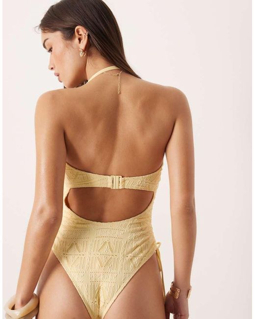 ASOS Natural Kyle Eyelet Cut Out Swimsuit