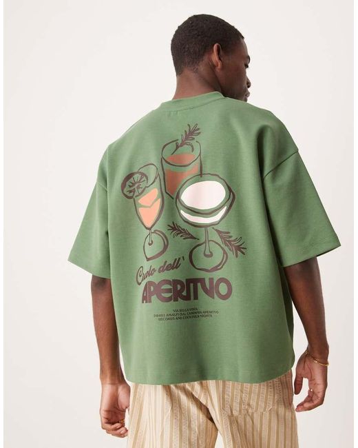 Camiseta Verde De Corte Cuadrado Extragrande Con Estampado Gráfico De Bebidas De Tejido Grueso De 300 G/M² De ASOS de hombre de color Green