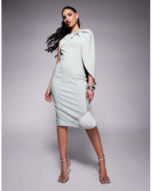 Lavish Alice Multicolor One Shoulder Embellished Bow Cape Midi Dress