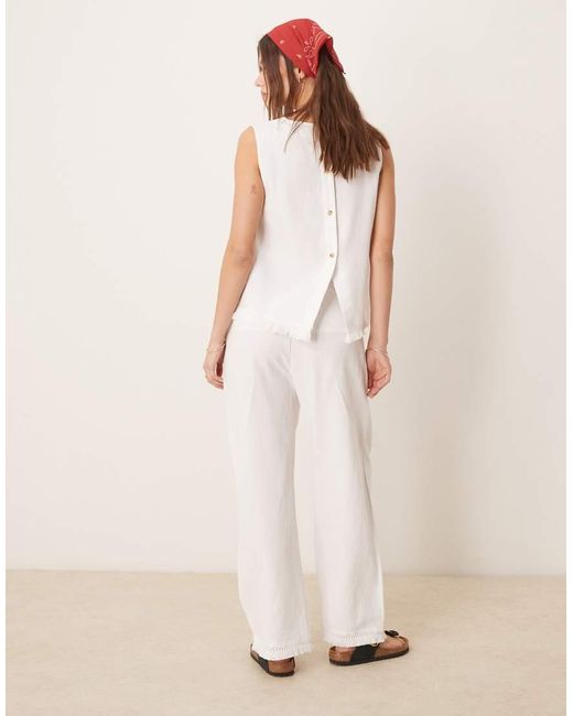 ASOS Natural Linen Blend Straight Leg Pants With Tassel Hem