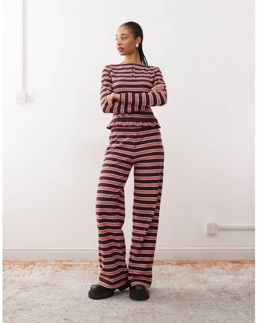 Reclaimed Vintage Red Henley Long Sleeve Top With Frill Hem Co-ord