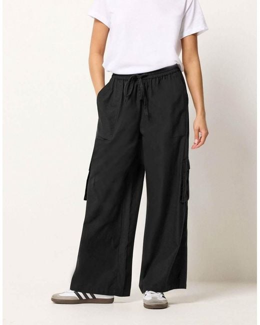 PixieGirl White Petite Cargo Wide Leg Trousers