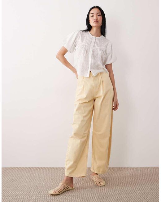 Wednesday's Girl Natural Short Sleeve Broderie Button Up Blouse