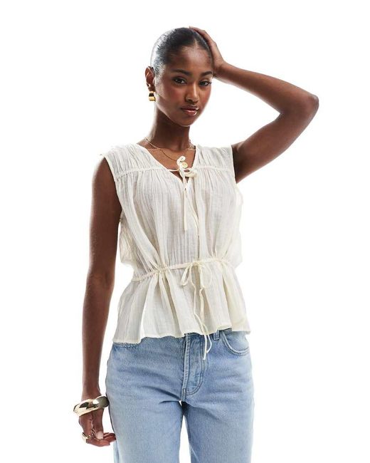 Top Fruncido Con Lazada Delantera De -Blanco Object de color Blue