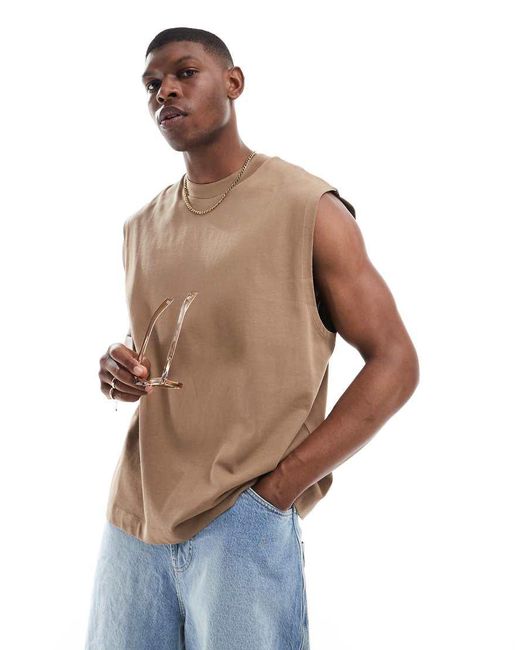 Camiseta Marrón Sin Mangas Extragrande De Tejido Grueso De ASOS de hombre de color Brown