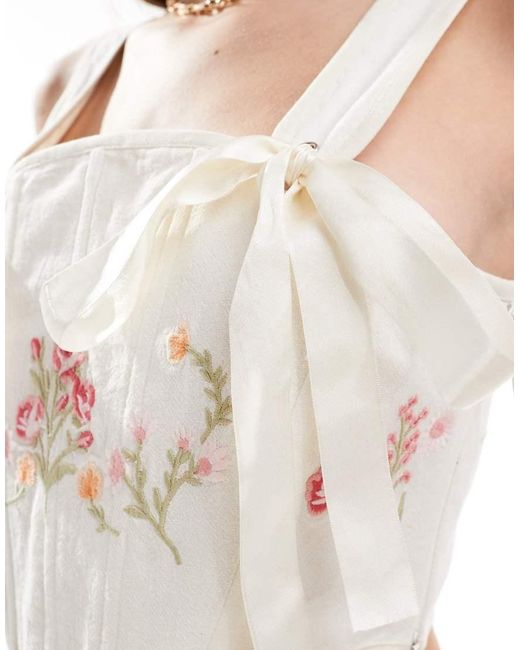 Miss Selfridge White Embroidered Corset Bow Top