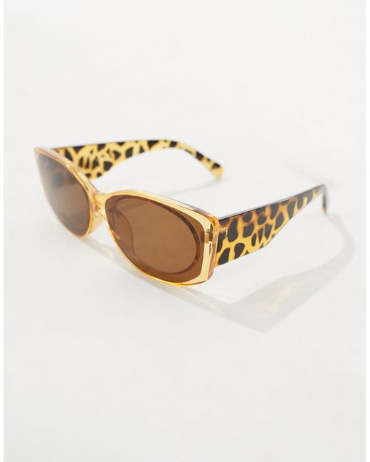 Pieces Brown Clear Frame Mixed Print Sunglasses With Tortoiseshell Chunky Arms