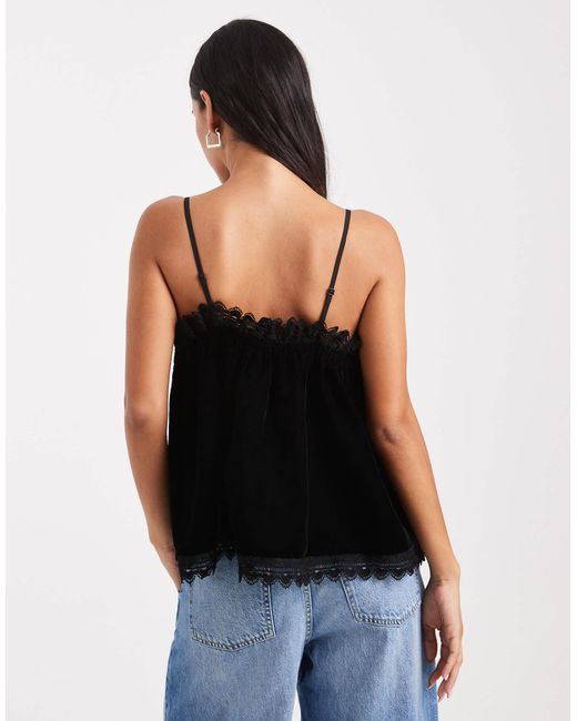 Miss Selfridge Black – camisole-oberteil aus samt und spitze