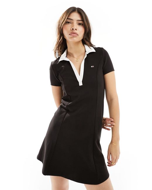 Tommy Hilfiger Black Contrast Polo Fit & Flare Mini Dress