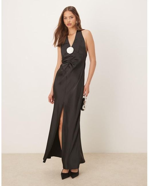Gina Tricot Natural Satin Halterneck Maxi Dress