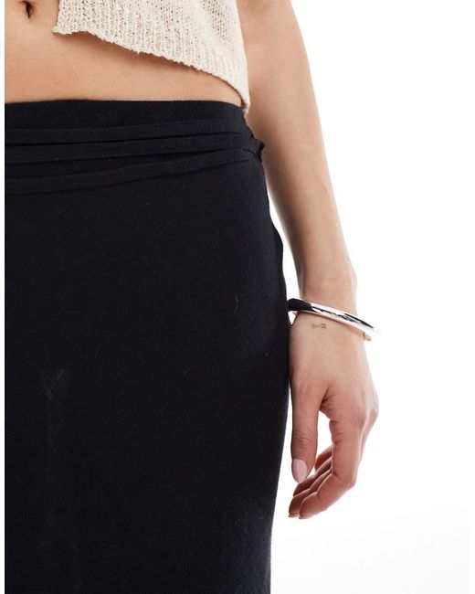 Falda Larga Negra De Corte Al Bies De Mezcla De Lino De ASOS de color Black