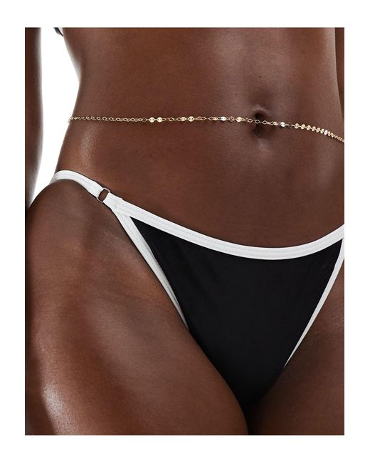 Aria Cove Brown String Bikini Bottoms With White Contrast Trim Co-ord