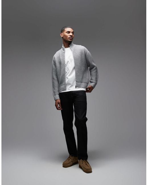 Collusion Gray Knitted Zip Through Jumper for men