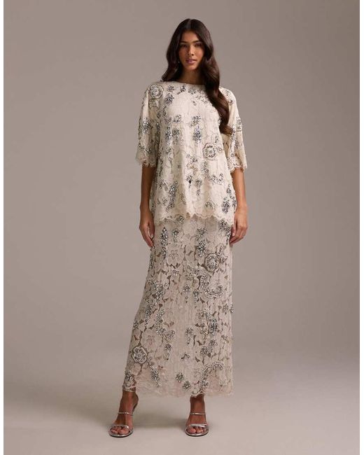 ASOS Brown Bridal Lace Top With Embellishment