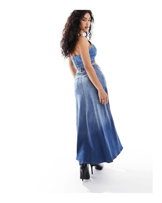Bardot Blue Denim Maxi Skirt With Split