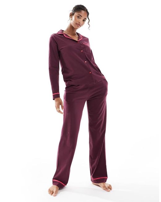 Chelsea Peers Purple Cotton Long Sleeve Revere Pyjama Set